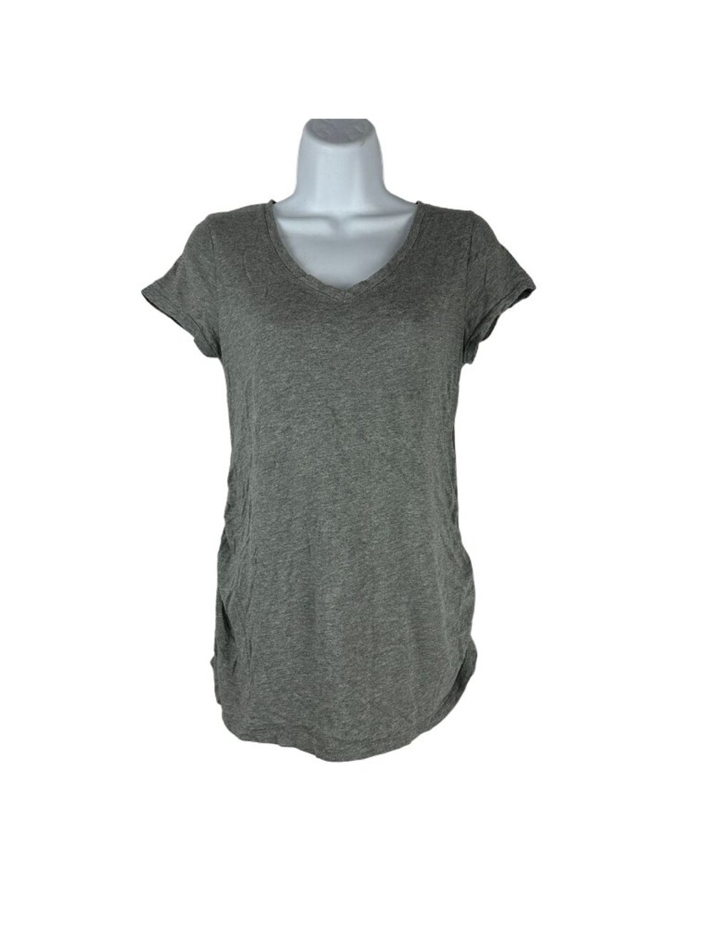 Isabel Maternity By Ingrid & Isabel Womens Ruched Gray Tee XS V-Neck Cotton Moda